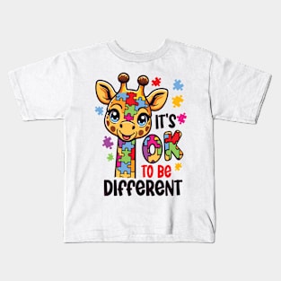 It's Ok to be Different Autism Awareness Giraffe Support Kids T-Shirt